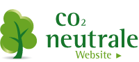 Links ein comicartig gemalter Baum in grün und rechts daneben steht CO2 neutrale Website